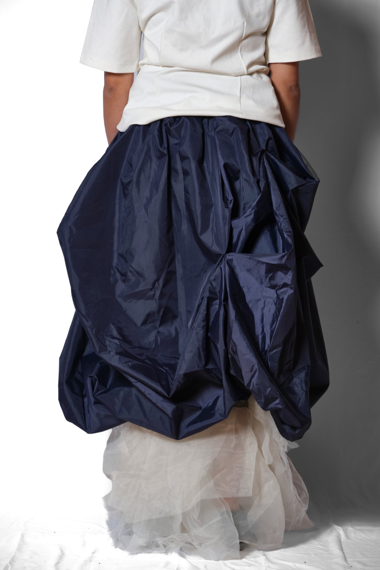 'ELDER' LAYERED NYLON GATHER SKIRT