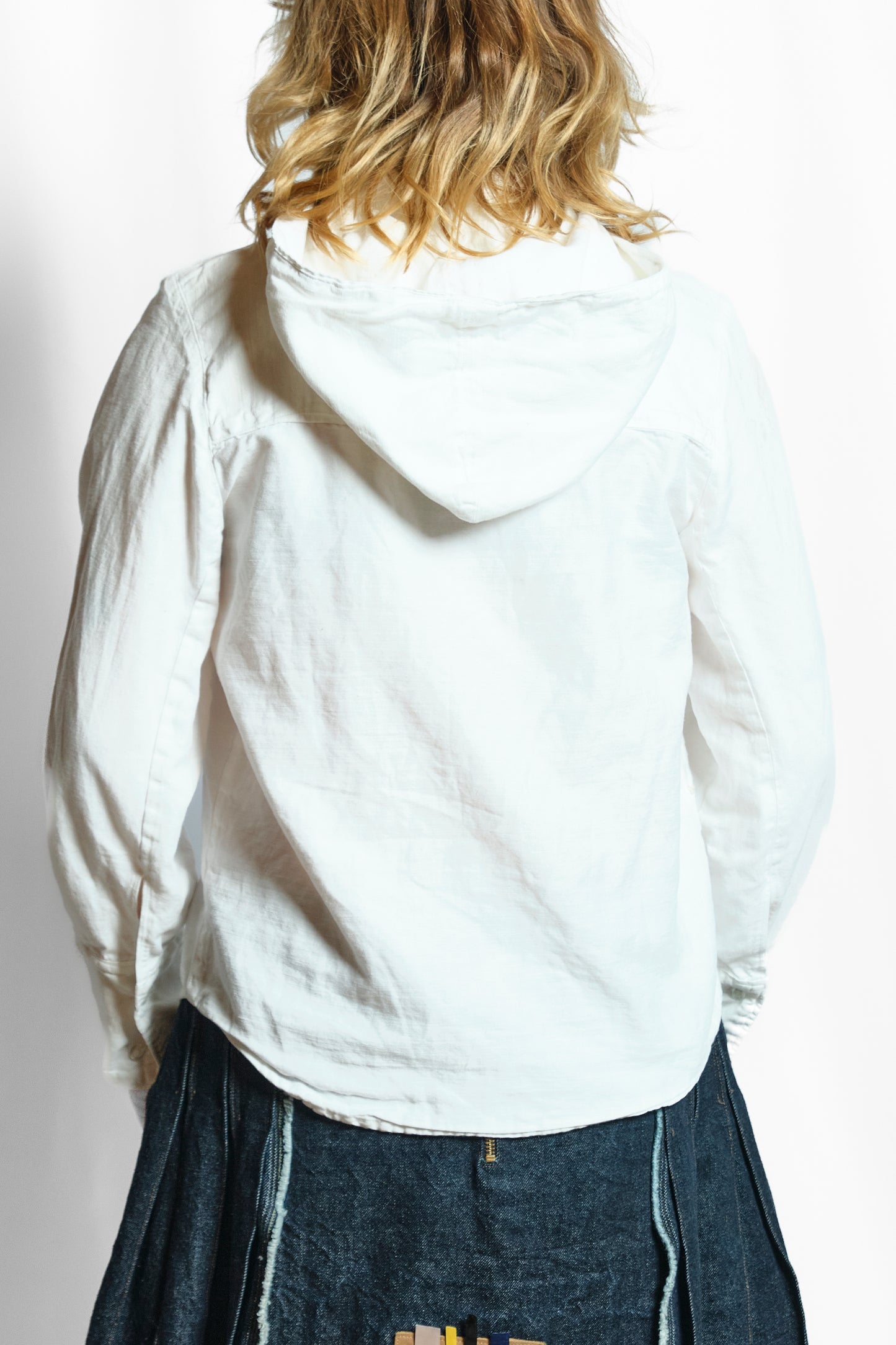 RIBBON PLAID SHIRT HOODIE - WHITE