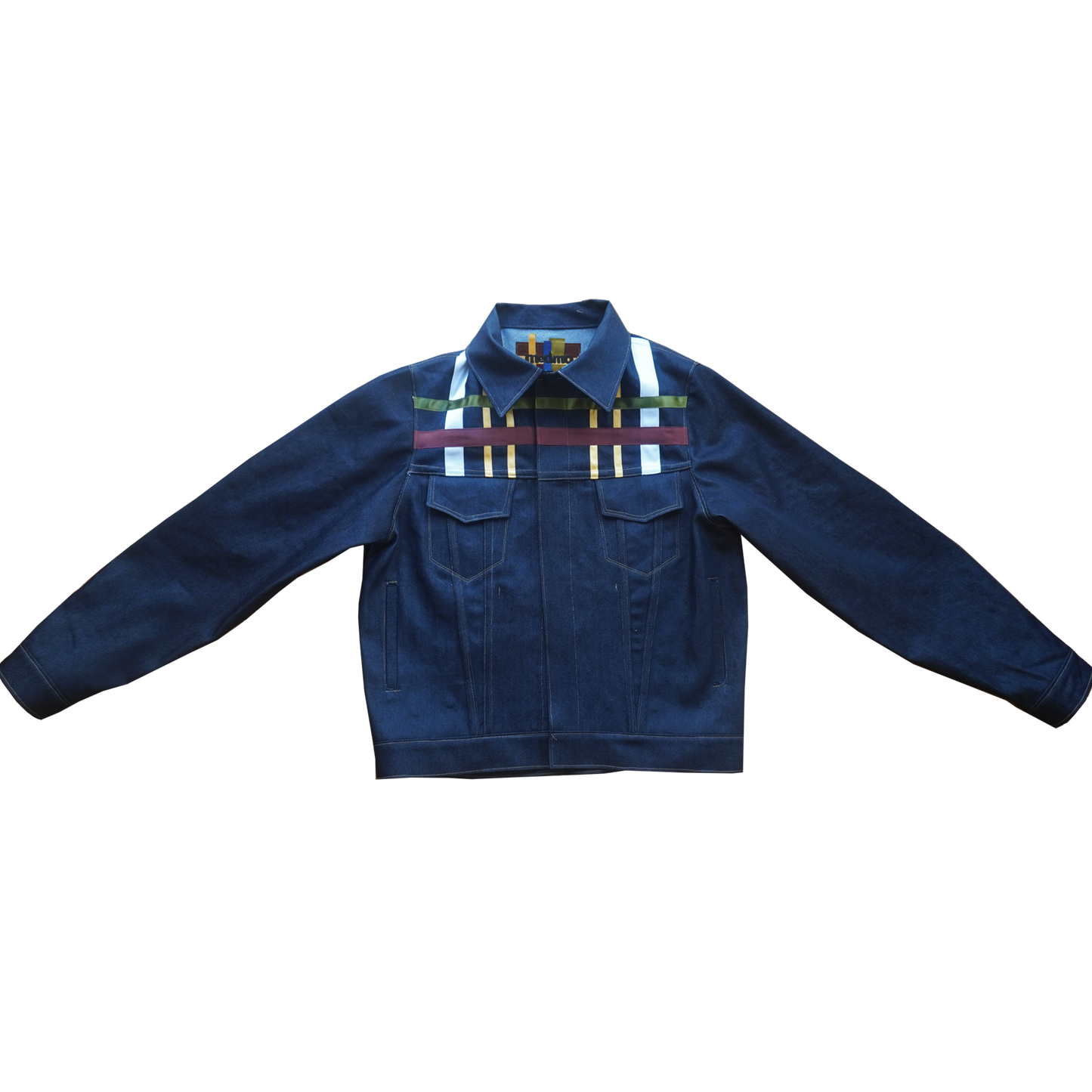 RIBBON PLAID DENIM TRUCKER JACKET - BLUE