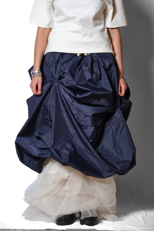 'ELDER' LAYERED NYLON GATHER SKIRT