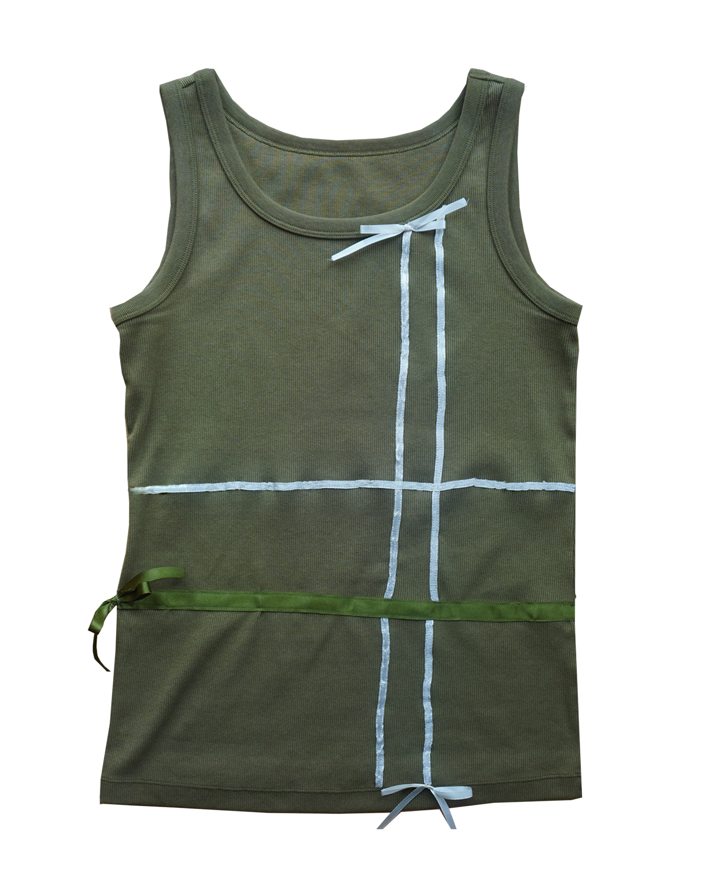 RIBBON PLAID VEST TANK - KHAKI