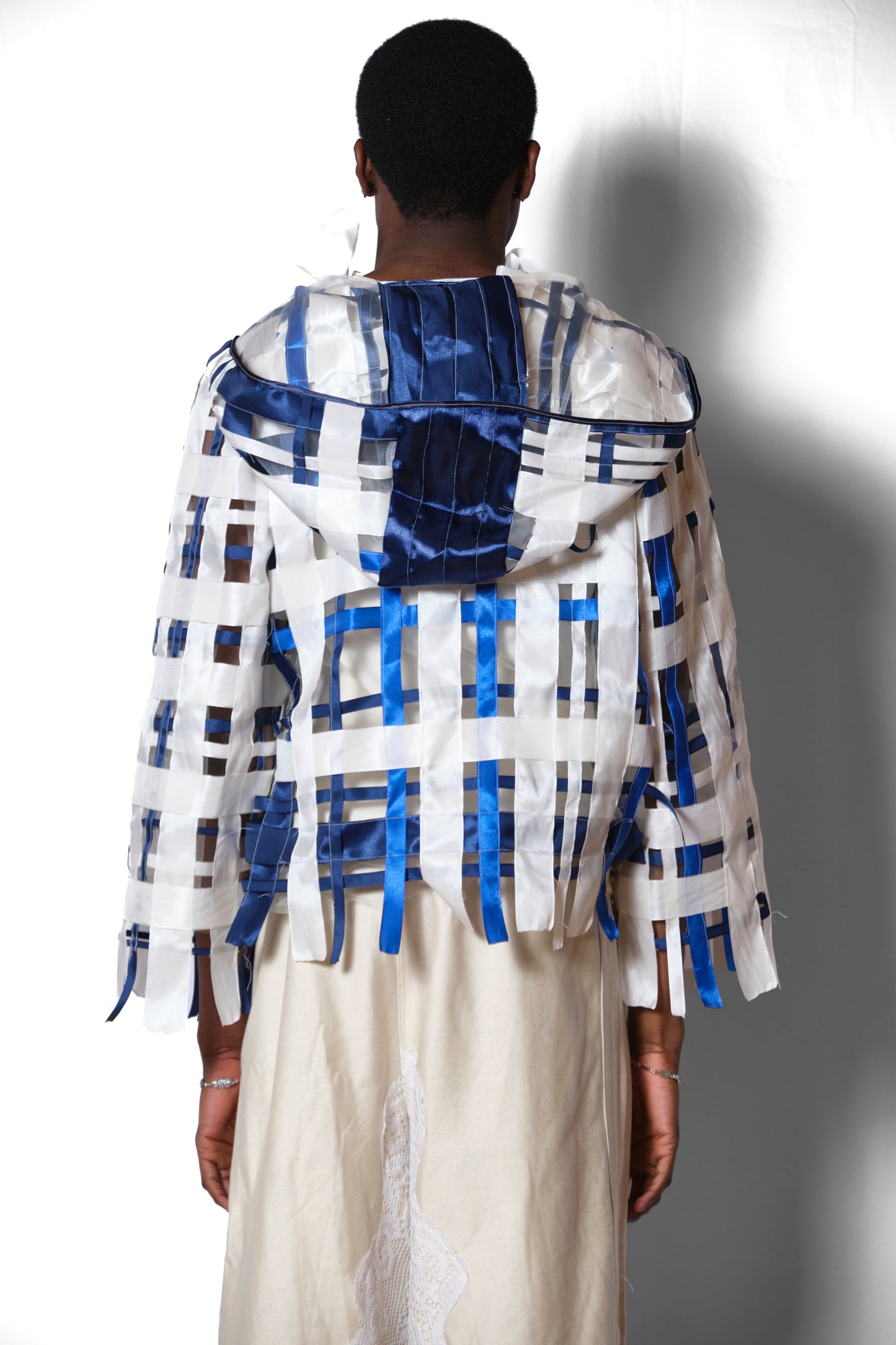 RIBBON PLAID HOODED JACKET