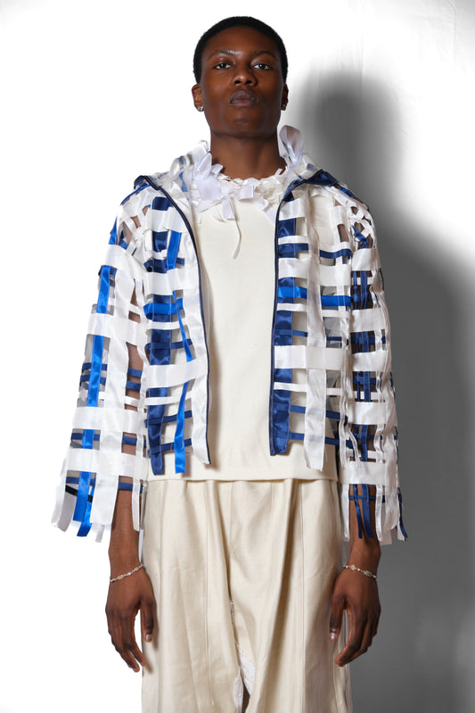 RIBBON PLAID HOODED JACKET