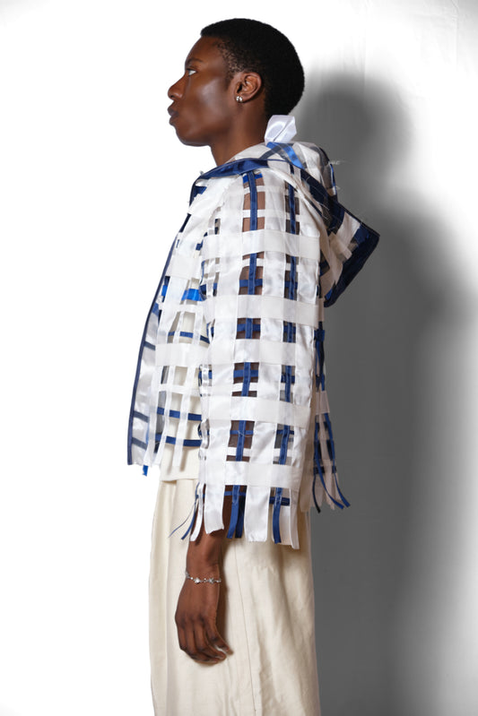 RIBBON PLAID HOODED JACKET