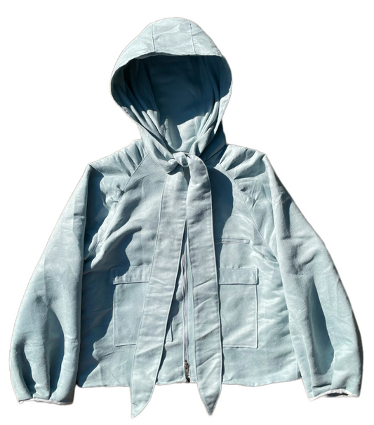 'FLOATER' FAUX SUEDE BOW HOOD JACKET