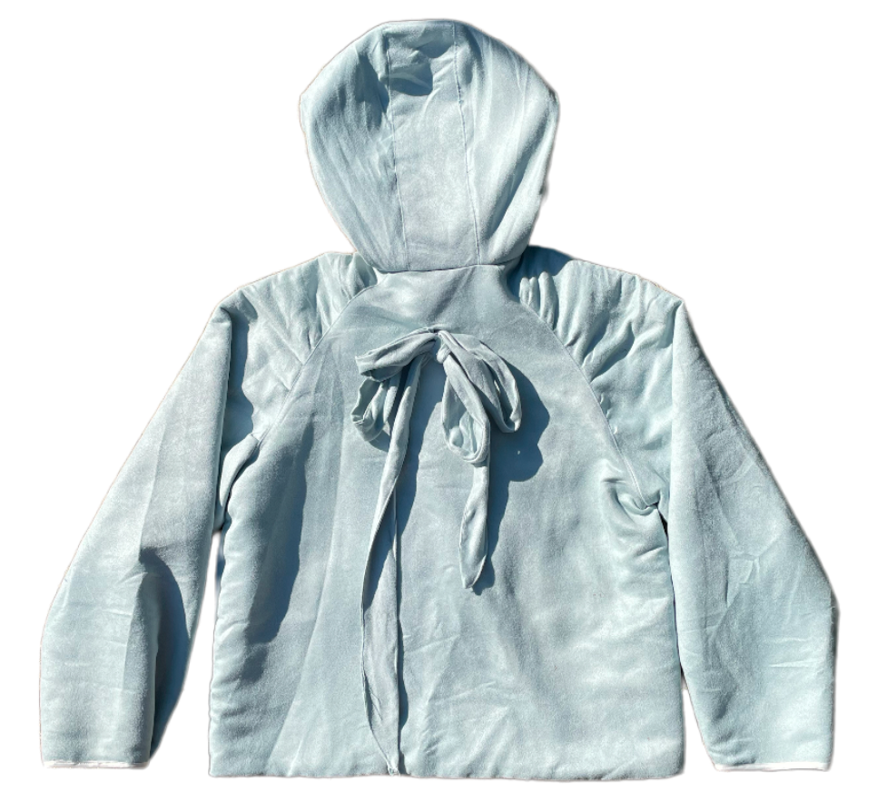 'FLOATER' FAUX SUEDE BOW HOOD JACKET