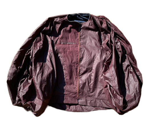 'POPULAR' PLAID APPLIQUE SLEEVE WAXED JACKET