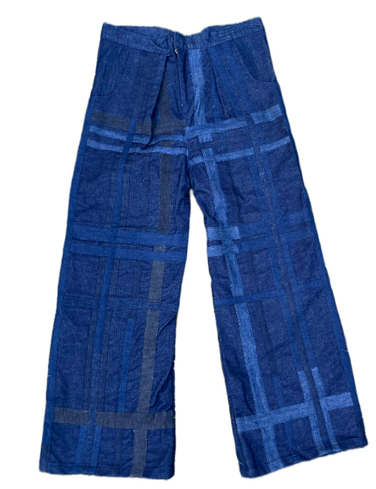 'POPULAR' DENIM PLAID APPLIQUE JEANS