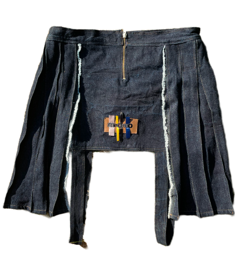 'LATE' DENIM APRON PLEATED SKIRT