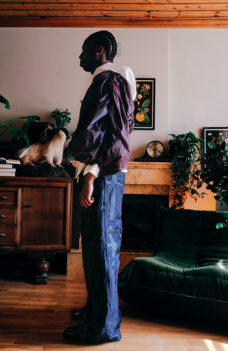 'POPULAR' DENIM PLAID APPLIQUE JEANS