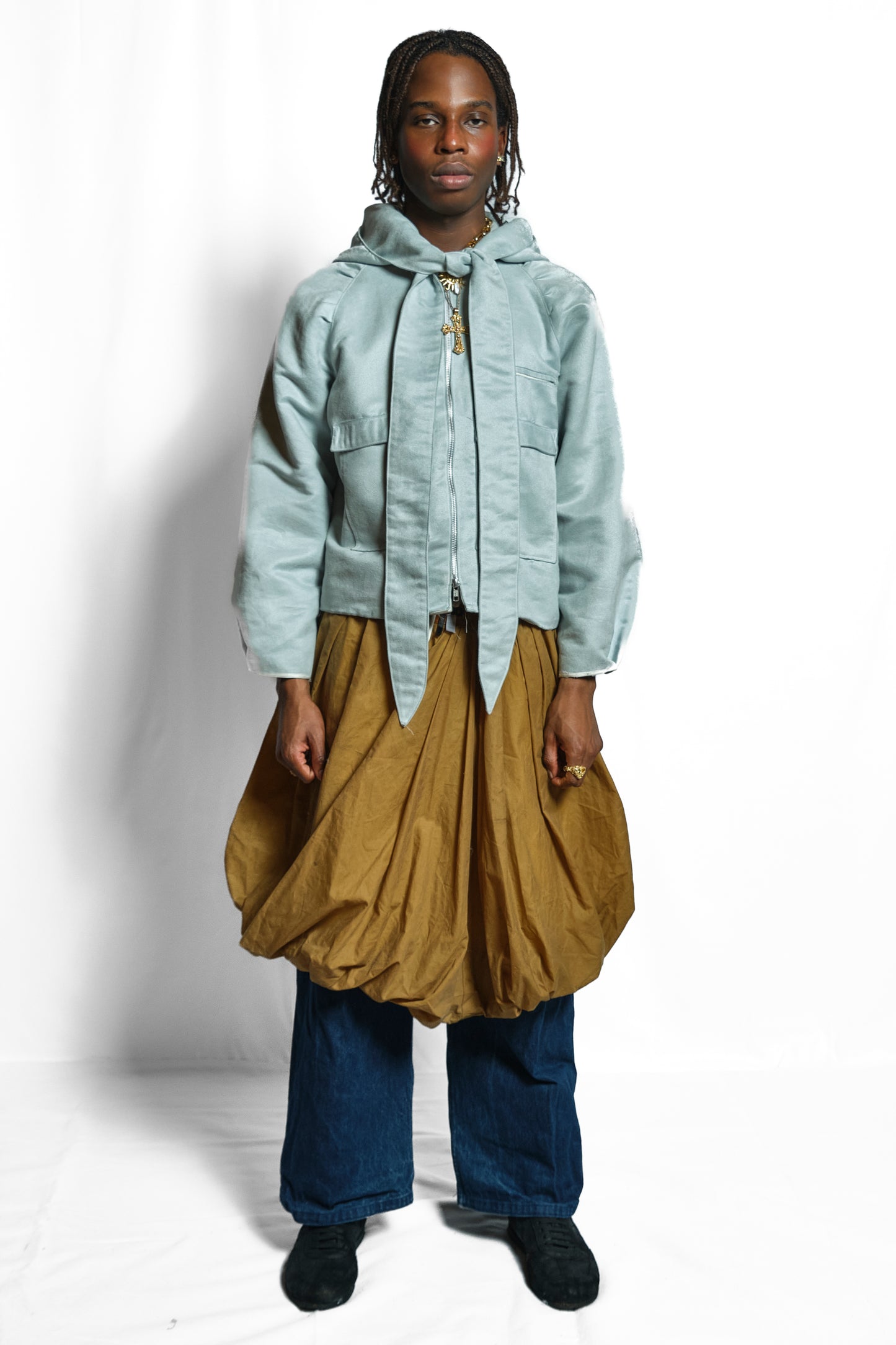 'FLOATER' FAUX SUEDE BOW HOOD JACKET