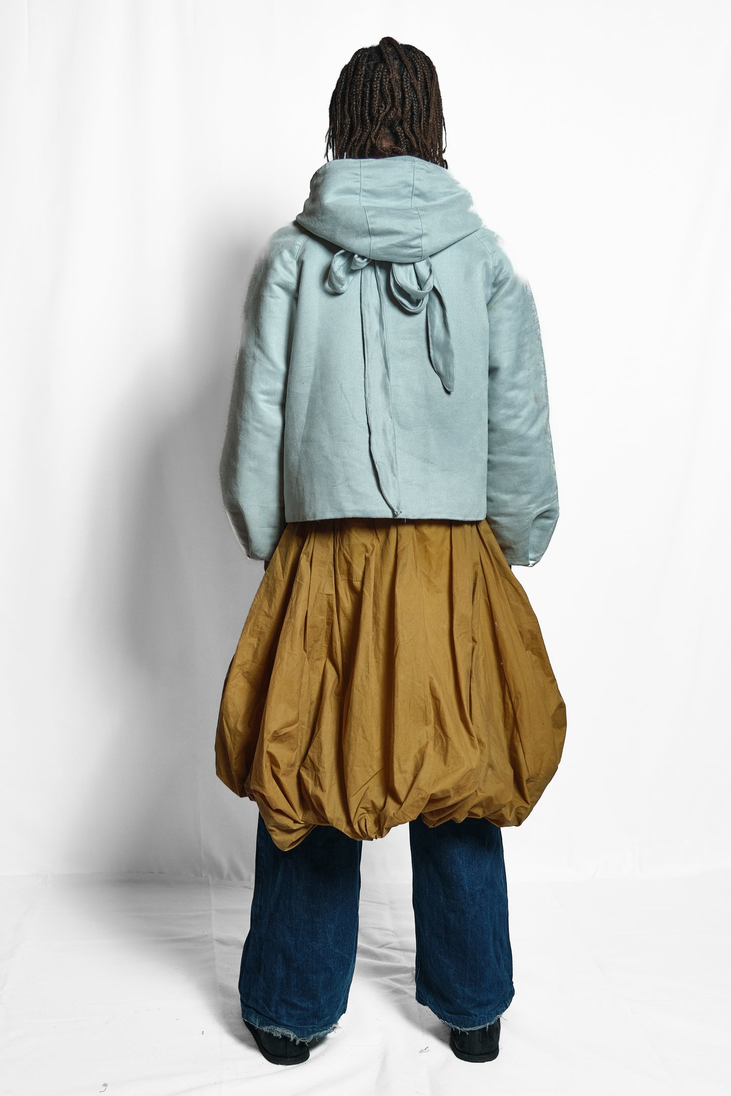 'FLOATER' FAUX SUEDE BOW HOOD JACKET