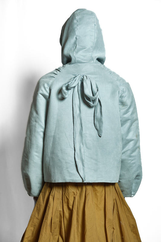 'FLOATER' FAUX SUEDE BOW HOOD JACKET